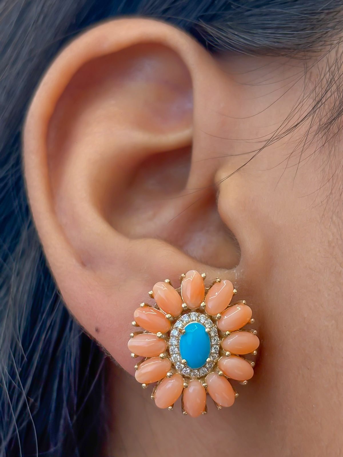Coral Turquoise Diamond Earrings