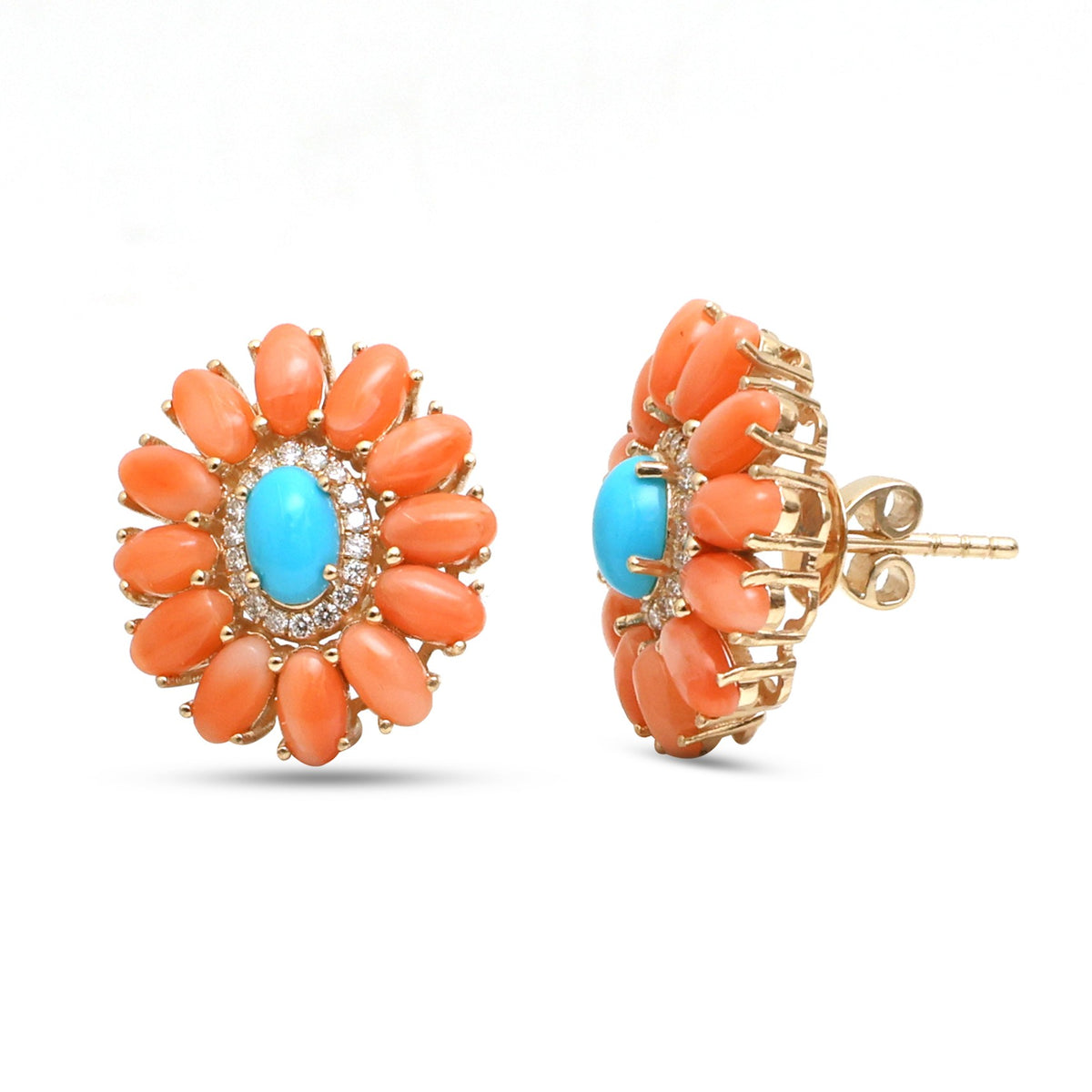 Coral Turquoise Diamond Earrings