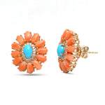 Coral Turquoise Diamond Earrings
