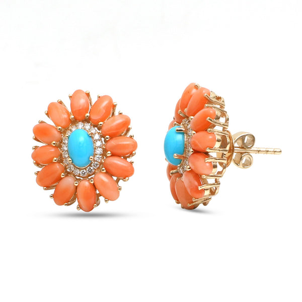 Coral Turquoise Diamond Earrings