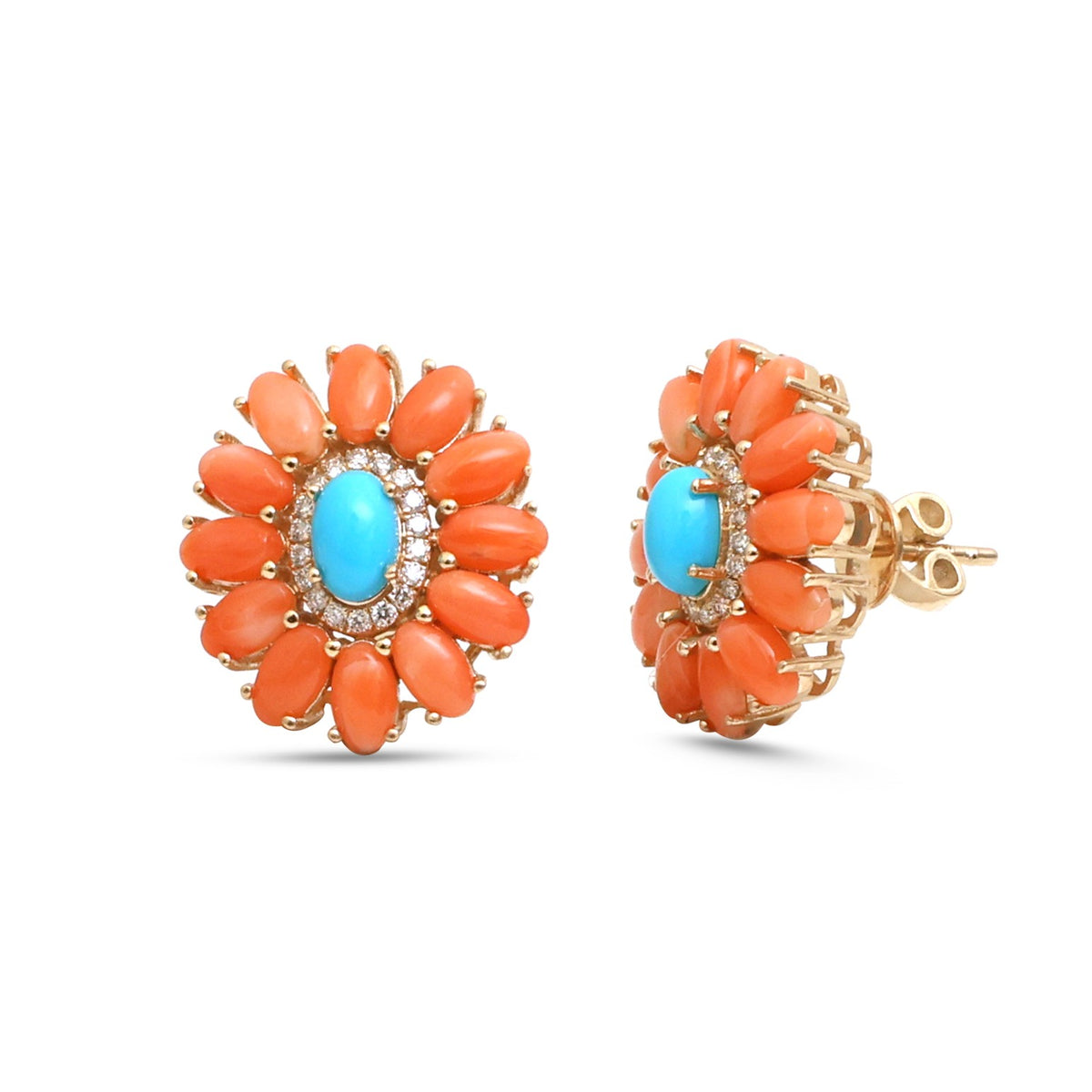 Coral Turquoise Diamond Earrings