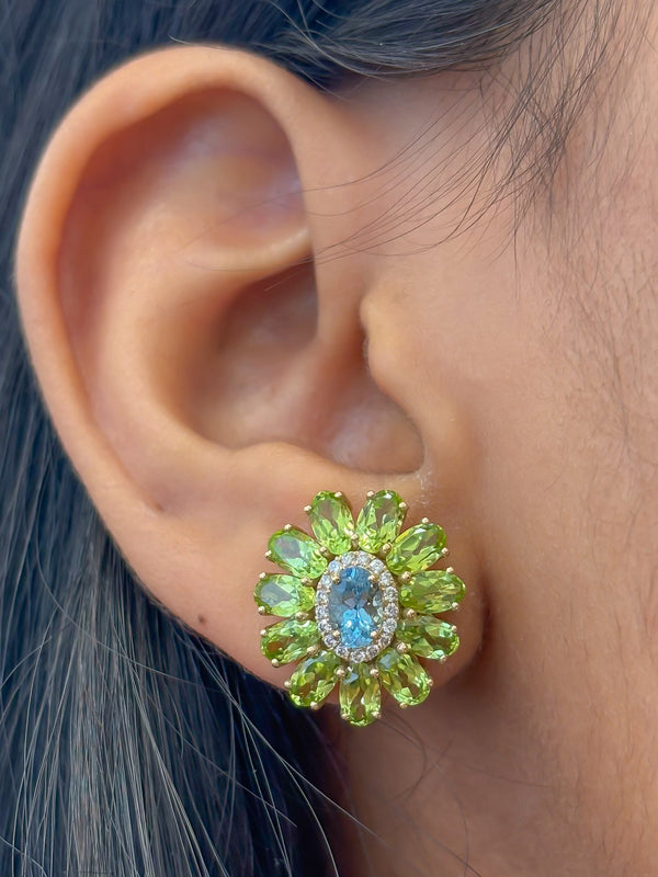 Peridot Aquamarine Diamond Earrings