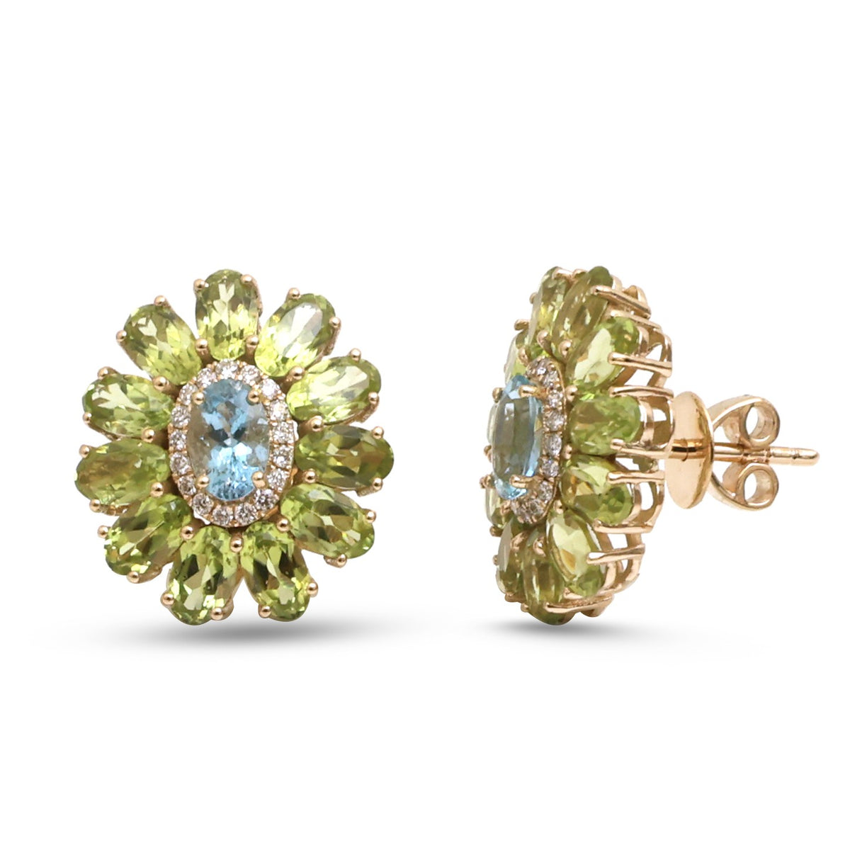 Peridot Aquamarine Diamond Earrings