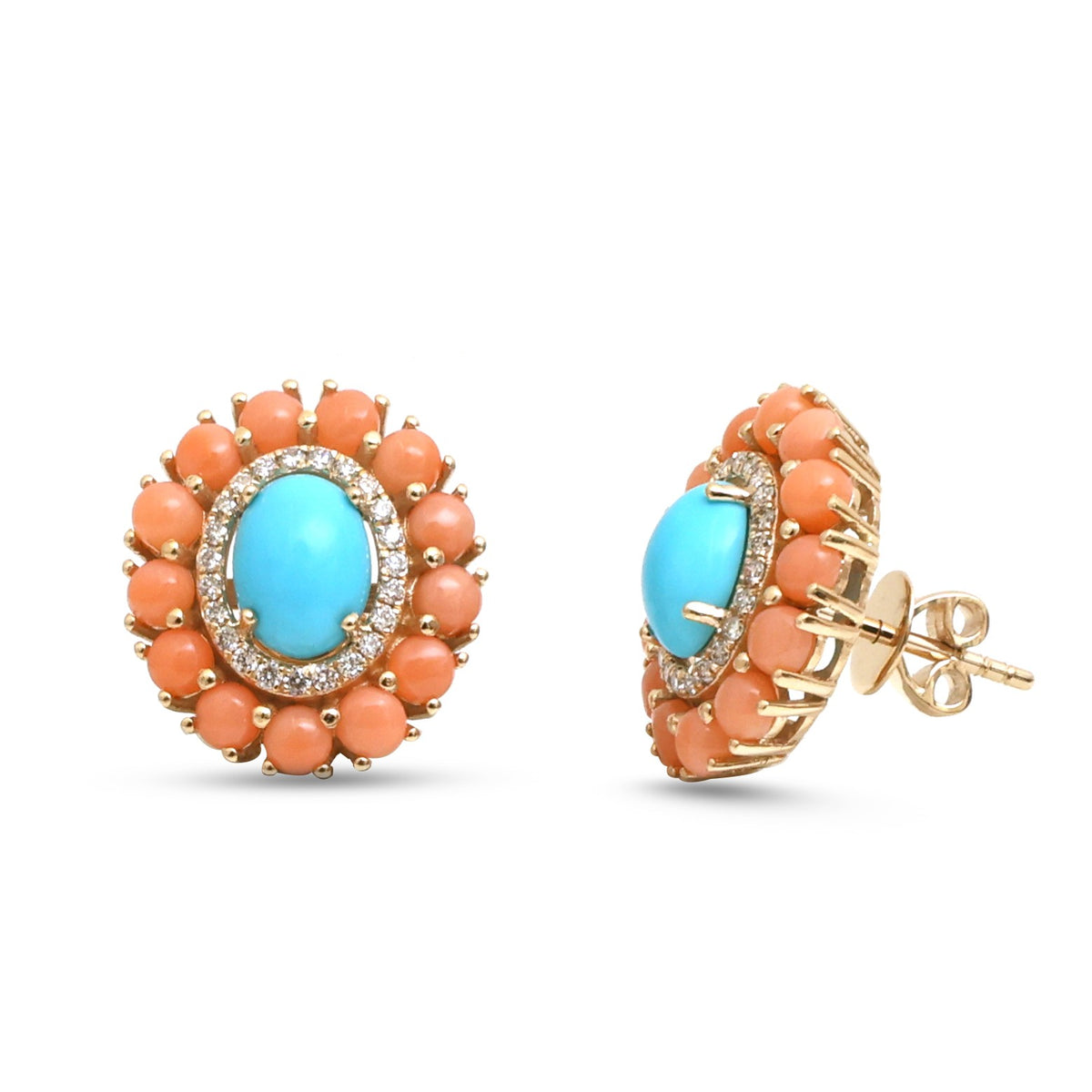 Coral Turquoise Diamond Earrings