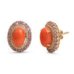 Coral Pink Sapphire Diamond Earrings