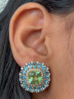 Tourmaline Mix Aquamarine Diamond Earrings