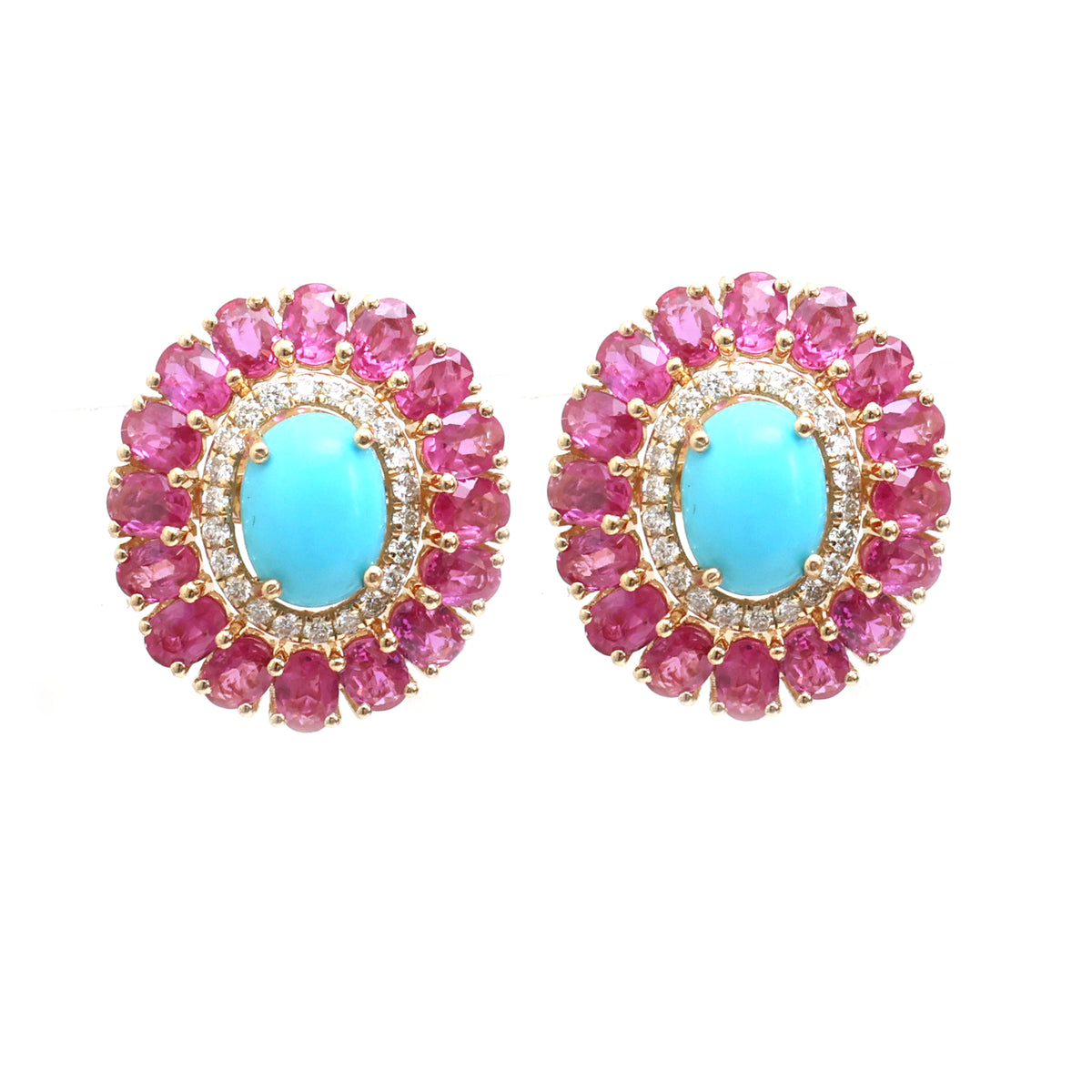 Pink Sapphire Turquoise Diamond Earrings