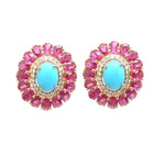 Pink Sapphire Turquoise Diamond Earrings