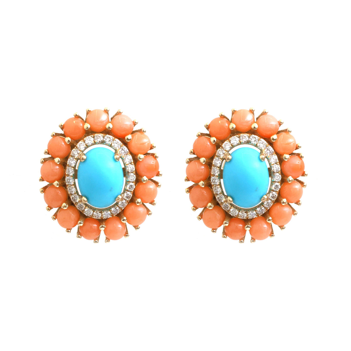 Coral Turquoise Diamond Earrings