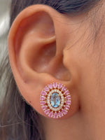 Pink Sapphire Aquamarine Diamond Earrings