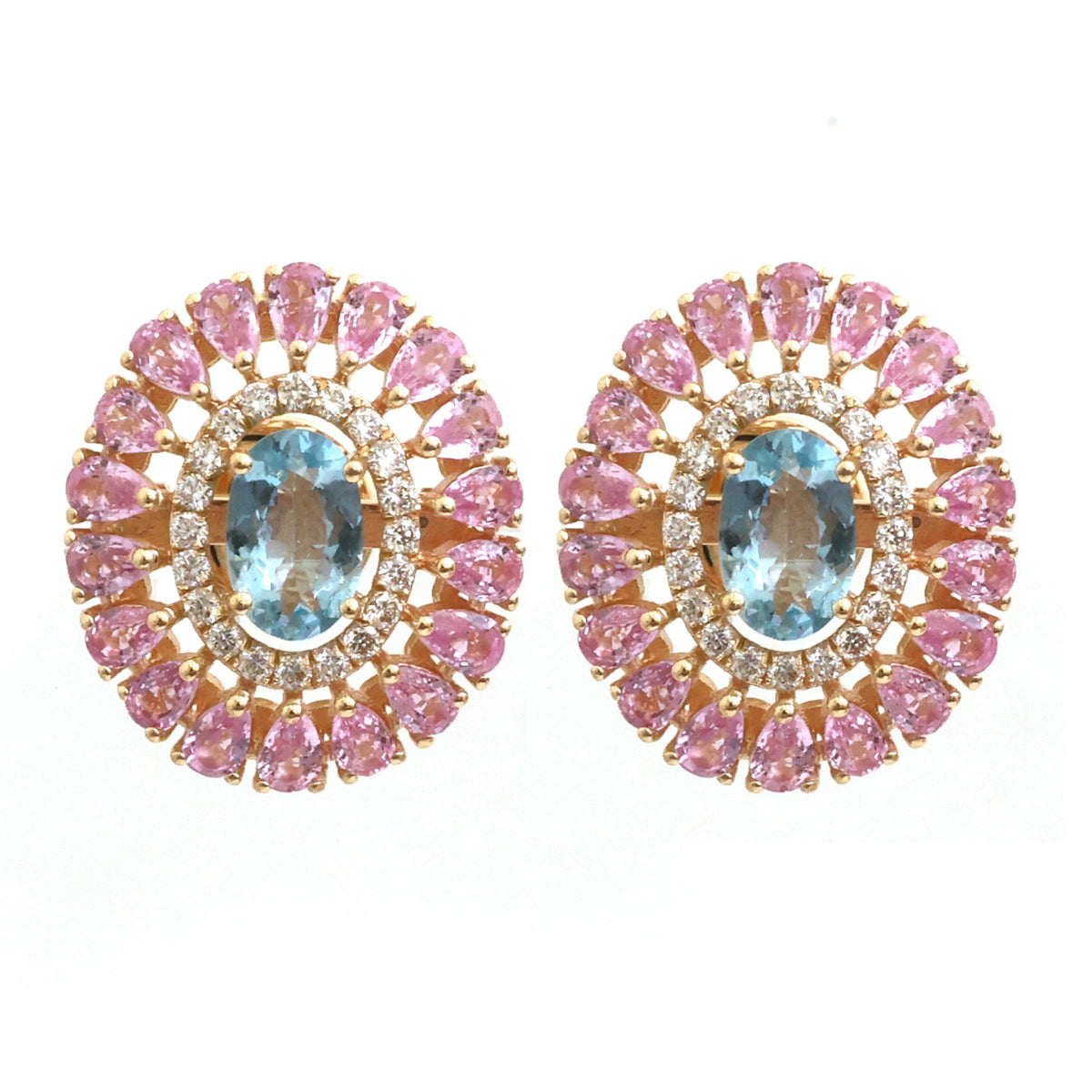 Pink Sapphire Aquamarine Diamond Earrings