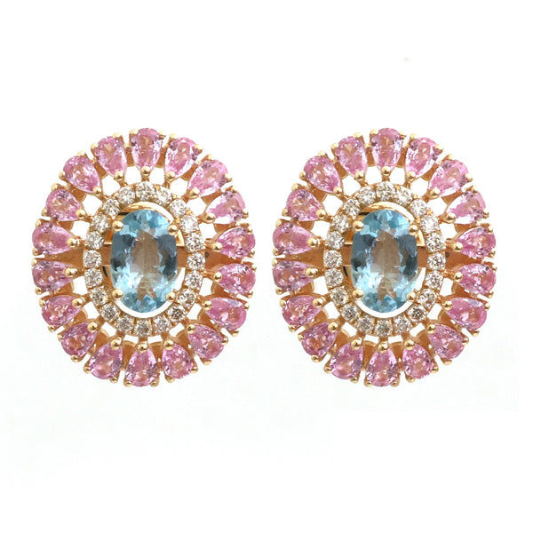 Pink Sapphire Aquamarine Diamond Earrings