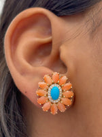 Coral Turquoise Diamond Earrings