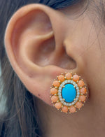 Coral Turquoise Diamond Earrings