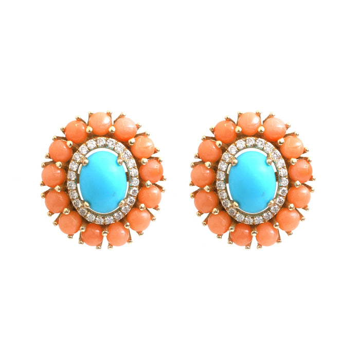 Coral Turquoise Diamond Earrings