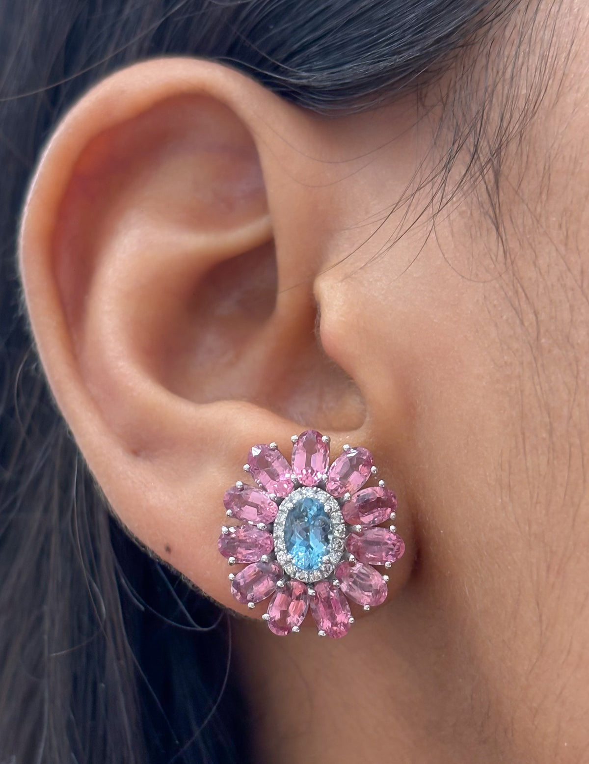 Rubellite Aquamarine Diamond Earrings