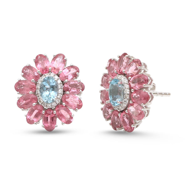 Rubellite Aquamarine Diamond Earrings