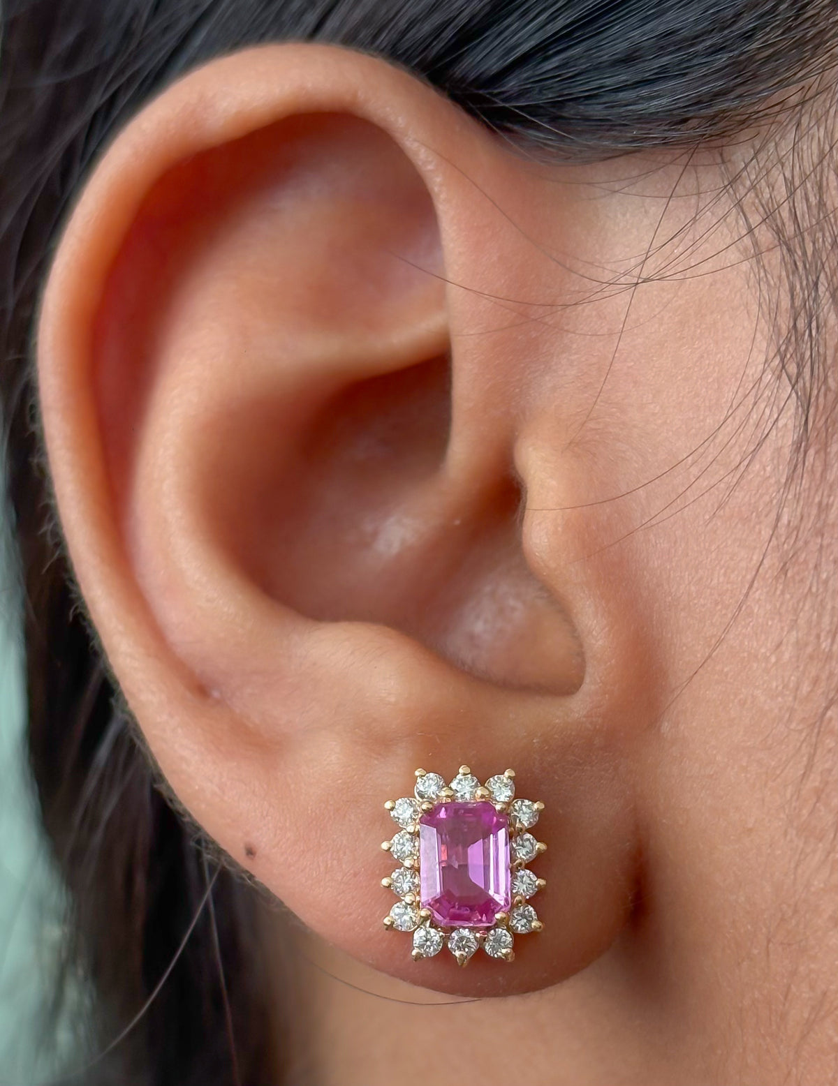 Pink Sapphire Diamond Earrings
