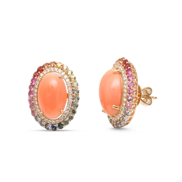 Coral Rainbow Sapphire Diamond Earrings