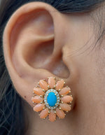 Coral Turquoise Diamond Earrings