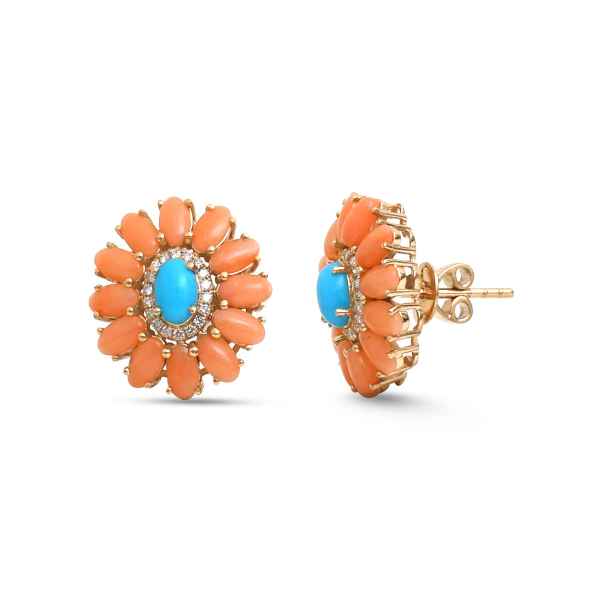 Coral Turquoise Diamond Earrings