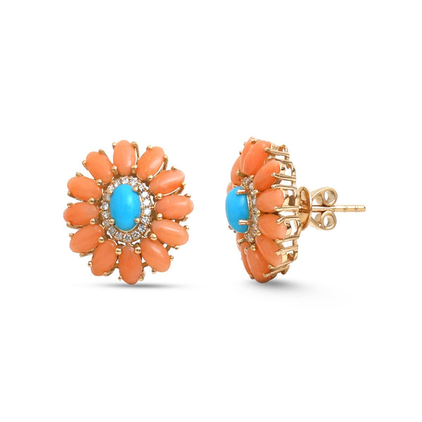 Coral Turquoise Diamond Earrings