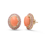 Coral Pink Sapphire Diamond Earrings