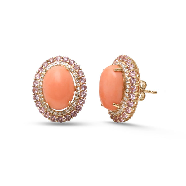 Coral Pink Sapphire Diamond Earrings
