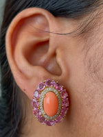 Coral Pink Sapphire Diamond Earrings