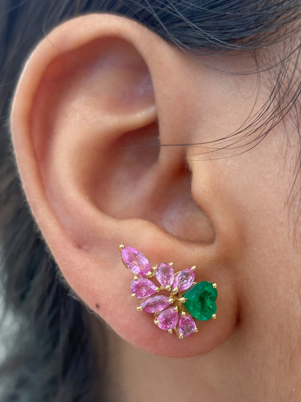 Pink Sapphire Emerald Earrings