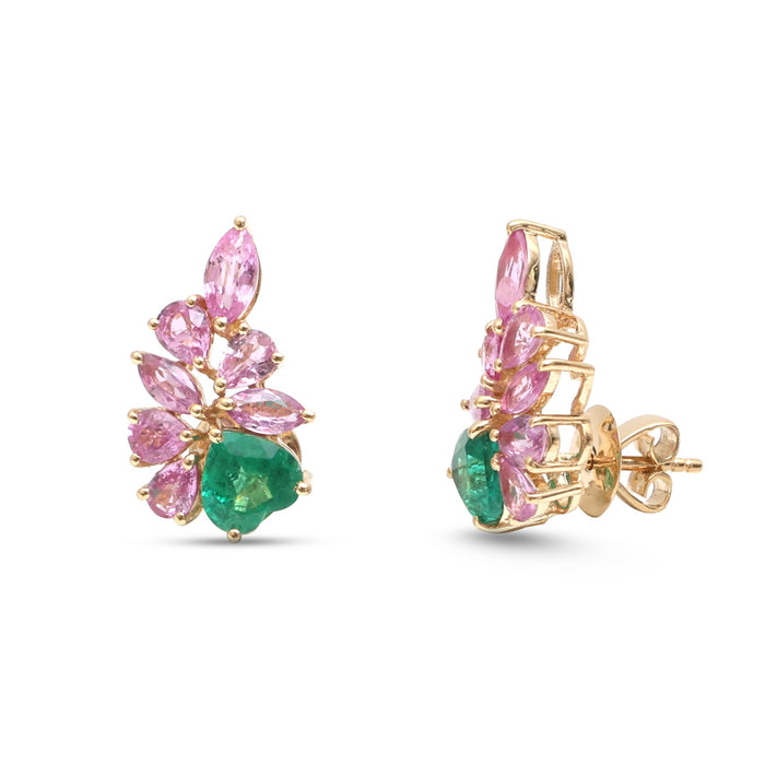 Pink Sapphire Emerald Earrings