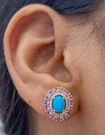 Pink Sapphire Turquoise Diamond Earrings