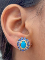 Blue Sapphire Turquoise Diamond Earrings