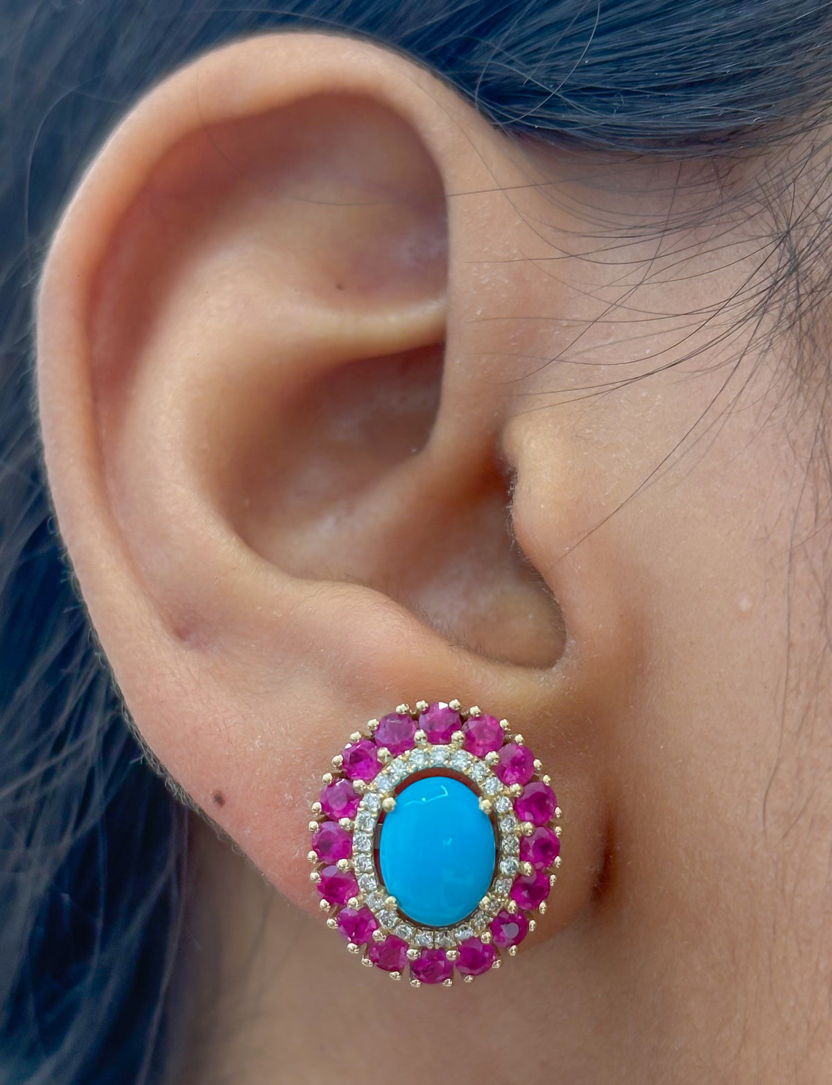 Turquoise Pink Sapphire Diamond Earrings