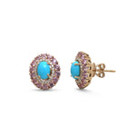 Pink Sapphire Turquoise Diamond Earrings