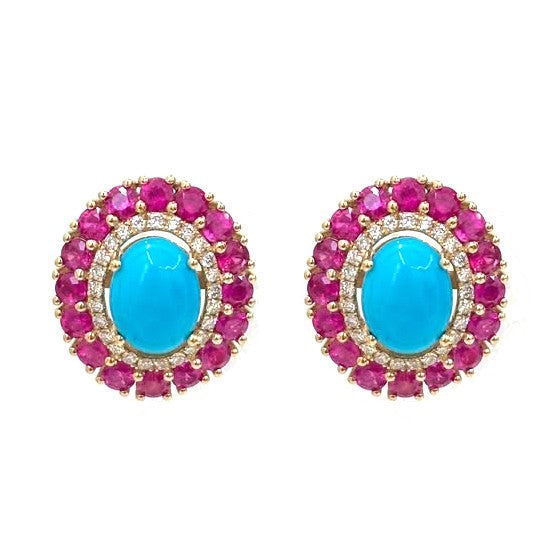 Turquoise Pink Sapphire Diamond Earrings