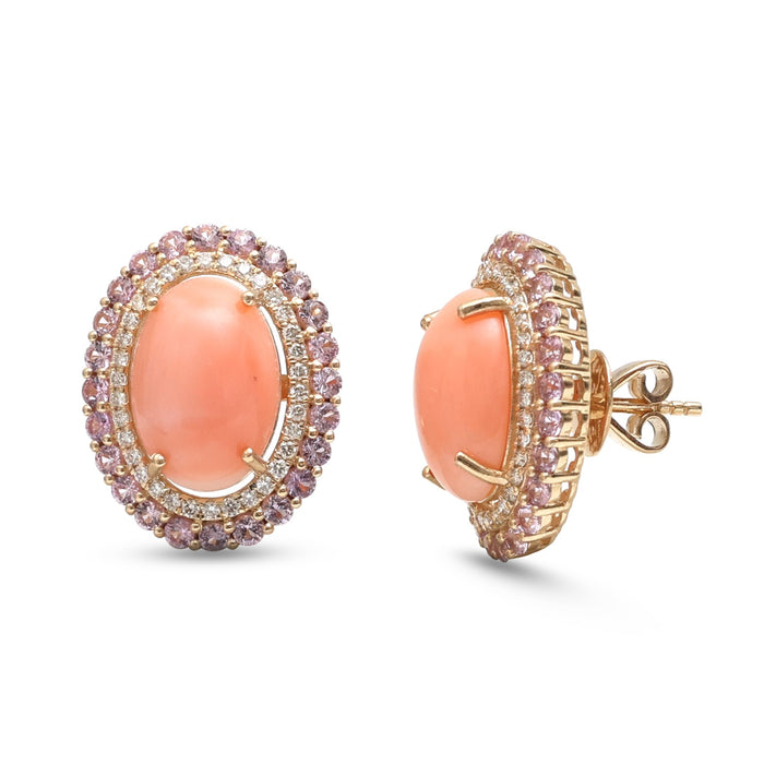 Coral Pink Sapphire Diamond Earrings