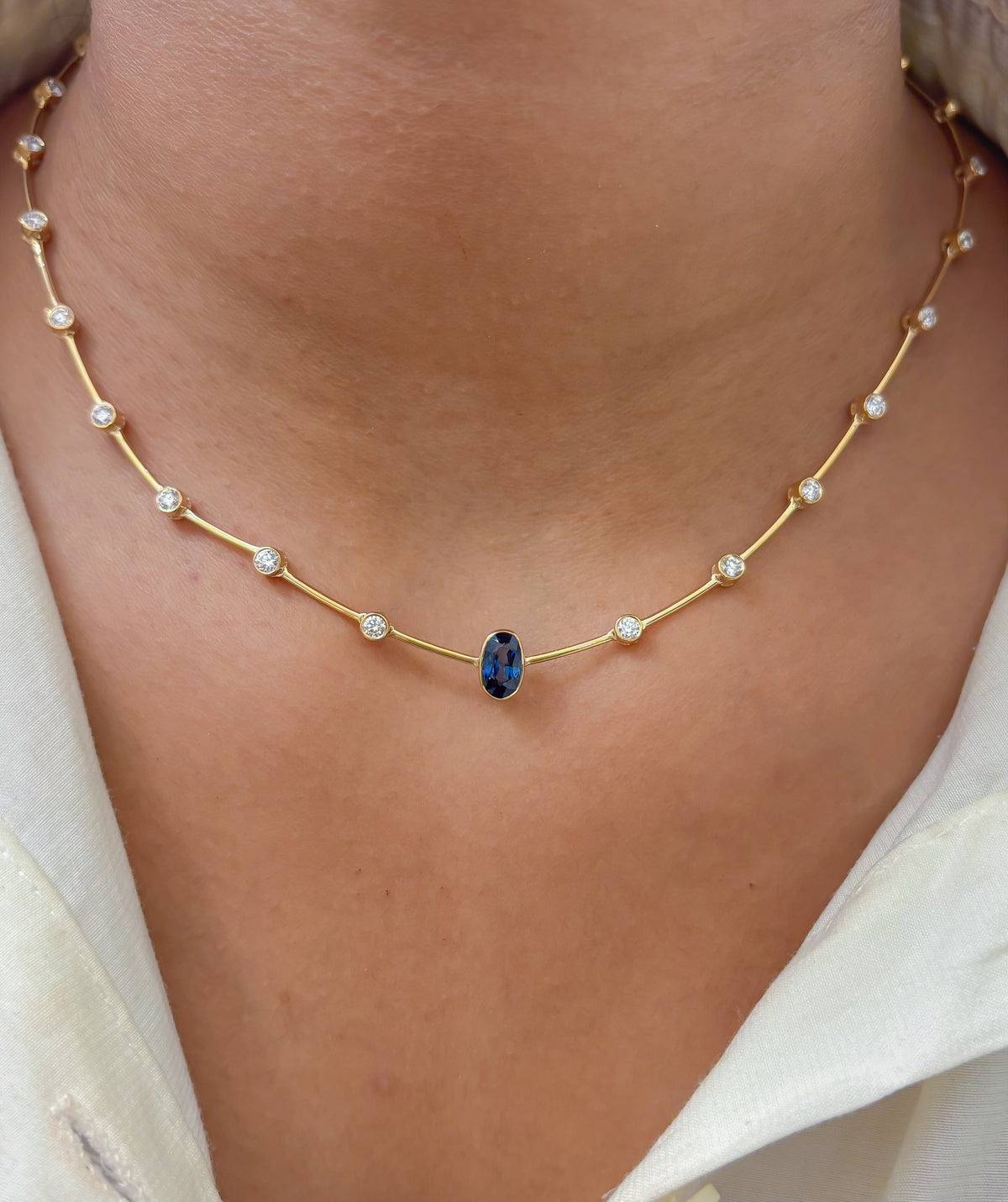 Diamond Blue Sapphire Necklace