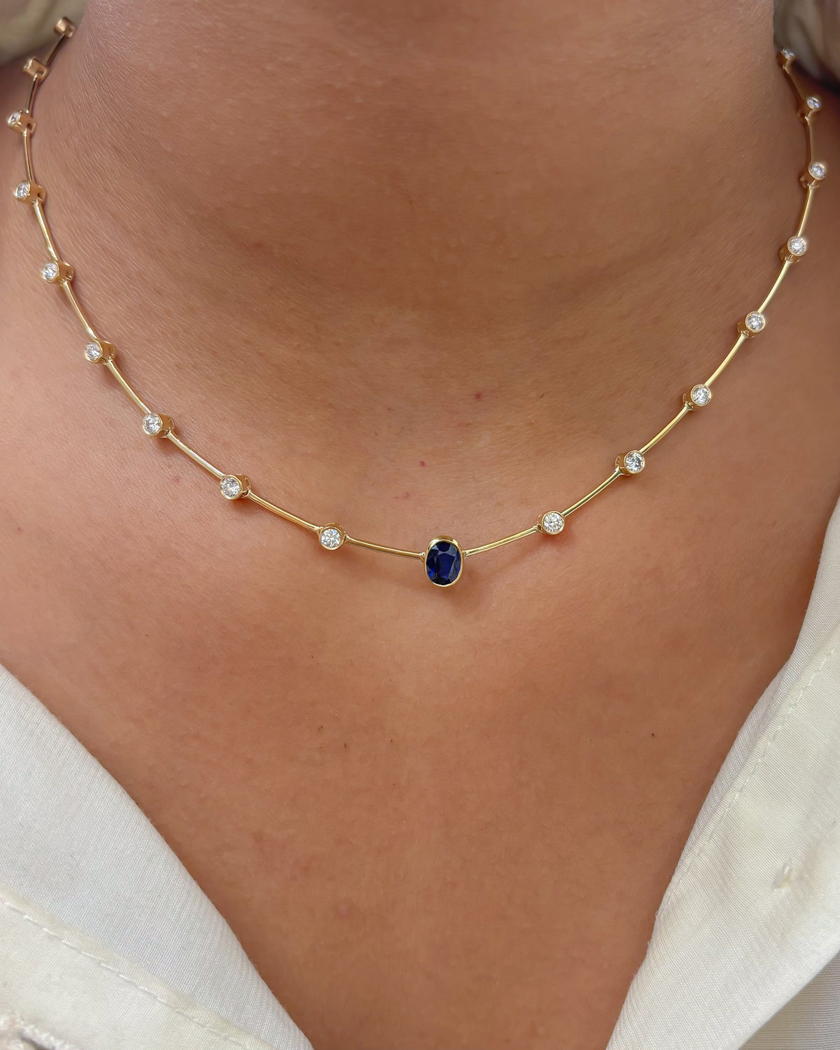 Diamond Blue Sapphire Necklace