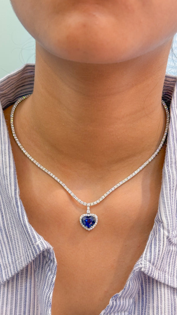 Diamond Blue Sapphire Necklace