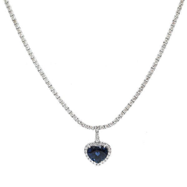 Diamond Blue Sapphire Necklace