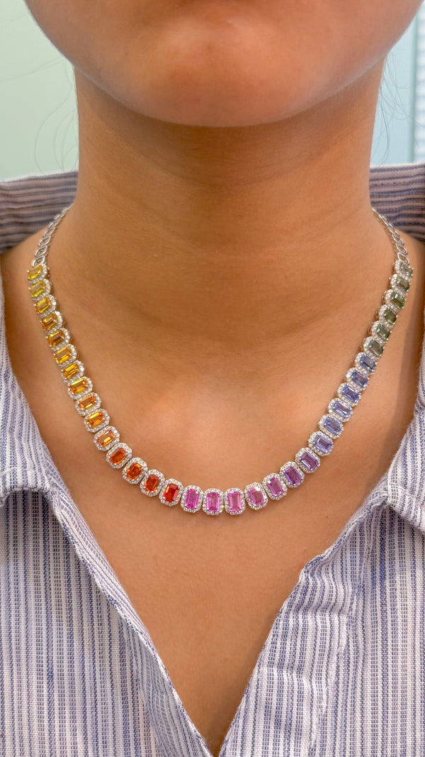 Rainbow Sapphire Diamond Necklace