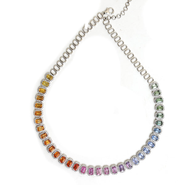 Rainbow Sapphire Diamond Necklace