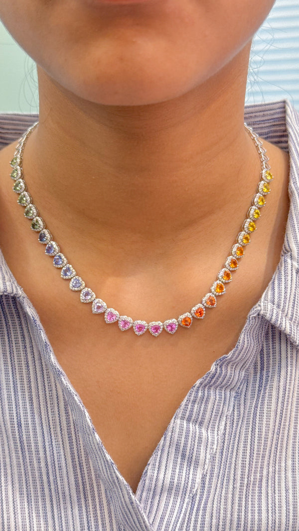 Rainbow Sapphire Diamond Necklace