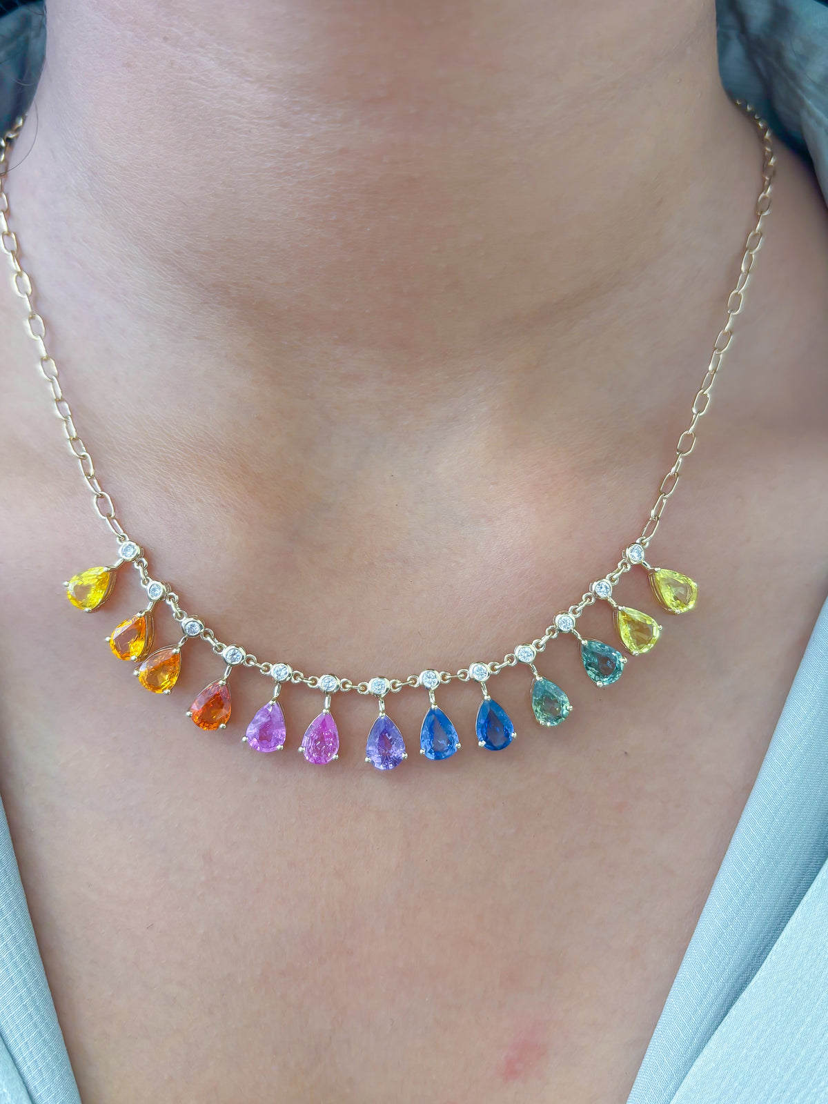 Rainbow Sapphire Diamond Necklace