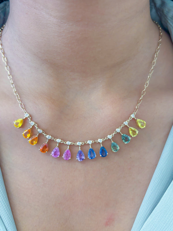 Rainbow Sapphire Diamond Necklace