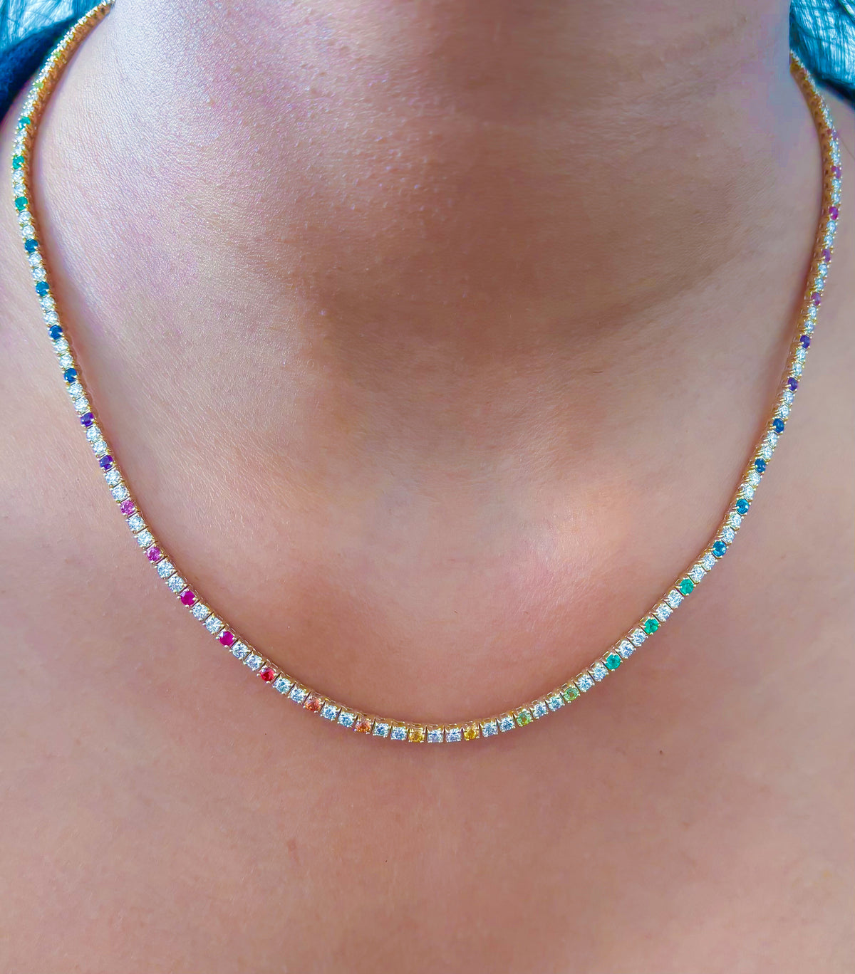 Diamond Rainbow Gemstone Necklace