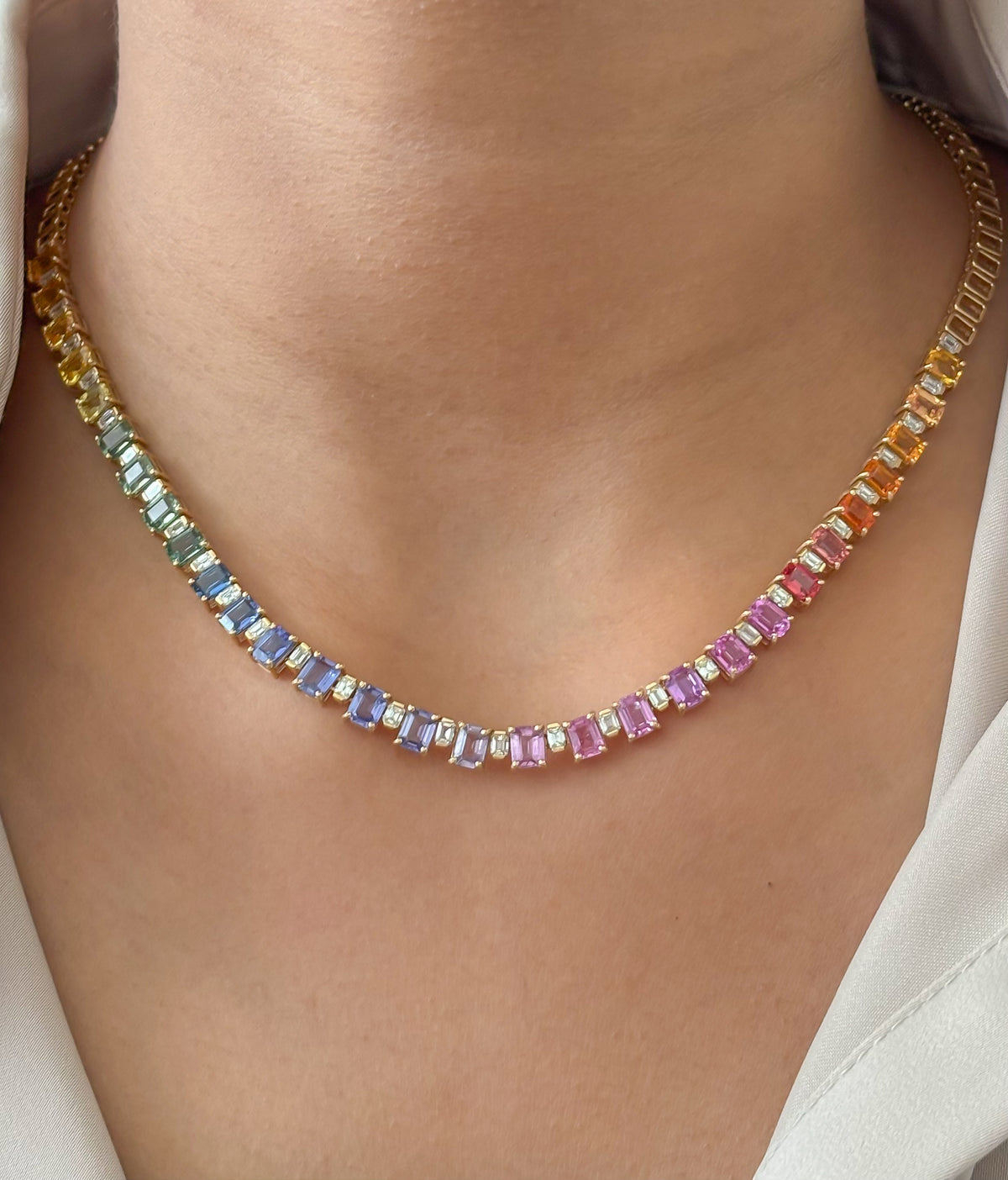 Rainbow Sapphire Diamond Necklace