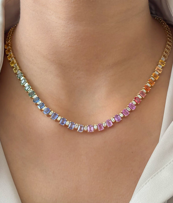 Rainbow Sapphire Diamond Necklace