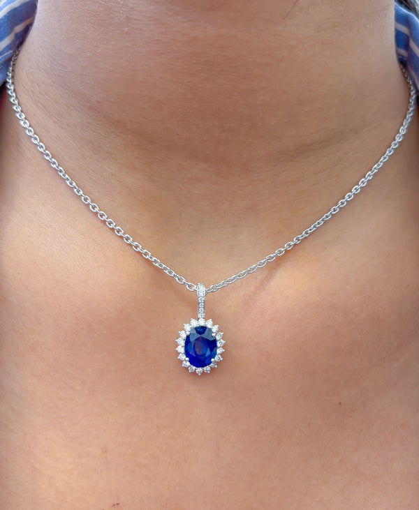 Blue Sapphire Diamond Pendant